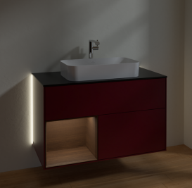 Тумба под раковину Villeroy & Boch Finion 100х50,1 см с подсветкой МДФ пион матовый лак/стекло черное матовое G242GNHB