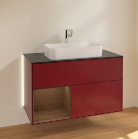 Тумба под раковину Villeroy & Boch Finion 100х50,1 см с подсветкой МДФ пион матовый лак/стекло черное матовое G242GNHB