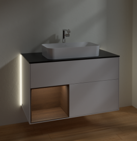 Тумба под раковину Villeroy & Boch Finion 100х50,1 см с подсветкой МДФ белый матовый лак/стекло черное матовое G242GNMT