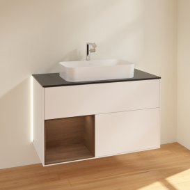 Тумба под раковину Villeroy & Boch Finion 100х50,1 см с подсветкой МДФ белый матовый лак/стекло черное матовое G242GNMT