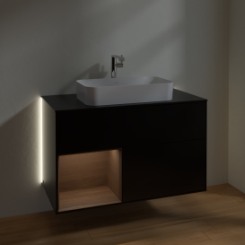 Тумба под раковину Villeroy & Boch Finion 100х50,1 см с подсветкой МДФ черный матовый лак/стекло черное матовое G242GNPD