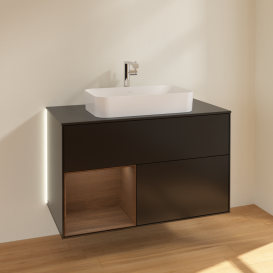 Тумба под раковину Villeroy & Boch Finion 100х50,1 см с подсветкой МДФ черный матовый лак/стекло черное матовое G242GNPD