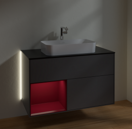 Тумба под раковину Villeroy & Boch Finion 100х50,1 см с подсветкой МДФ антрацит матовый лак/стекло черное матовое G242HBGK