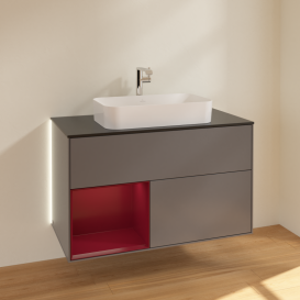 Тумба под раковину Villeroy & Boch Finion 100х50,1 см с подсветкой МДФ антрацит матовый лак/стекло черное матовое G242HBGK