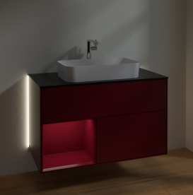 Тумба под раковину Villeroy & Boch Finion 100х50,1 см с подсветкой МДФ пион матовый лак/стекло черное матовое G242HBHB