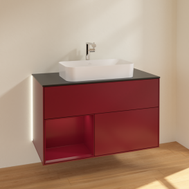 Тумба под раковину Villeroy & Boch Finion 100х50,1 см с подсветкой МДФ пион матовый лак/стекло черное матовое G242HBHB