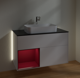 Тумба под раковину Villeroy & Boch Finion 100х50,1 см с подсветкой МДФ белый матовый лак/стекло черное матовое G242HBMT