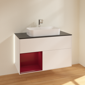 Тумба под раковину Villeroy & Boch Finion 100х50,1 см с подсветкой МДФ белый матовый лак/стекло черное матовое G242HBMT