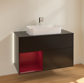 Тумба под раковину Villeroy & Boch Finion 100х50,1 см с подсветкой МДФ черный матовый лак/стекло черное матовое G242HBPD