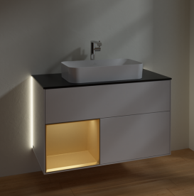 Тумба под раковину Villeroy & Boch Finion 100х50,1 см с подсветкой МДФ глянцевый белый лак/стекло черное матовое G242HFGF