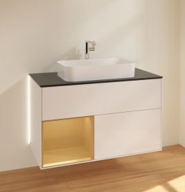 Тумба под раковину Villeroy & Boch Finion 100х50,1 см с подсветкой МДФ глянцевый белый лак/стекло черное матовое G242HFGF