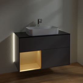 Тумба под раковину Villeroy & Boch Finion 100х50,1 см с подсветкой МДФ антрацит матовый лак/стекло черное матовое G242HFGK