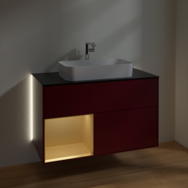 Тумба под раковину Villeroy & Boch Finion 100х50,1 см с подсветкой МДФ пион матовый лак/стекло черное матовое G242HFHB