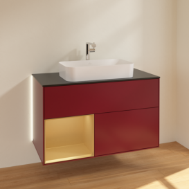 Тумба под раковину Villeroy & Boch Finion 100х50,1 см с подсветкой МДФ пион матовый лак/стекло черное матовое G242HFHB