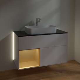 Тумба под раковину Villeroy & Boch Finion 100х50,1 см с подсветкой МДФ белый матовый лак/стекло черное матовое G242HFMT