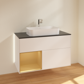 Тумба под раковину Villeroy & Boch Finion 100х50,1 см с подсветкой МДФ белый матовый лак/стекло черное матовое G242HFMT