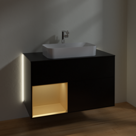 Тумба под раковину Villeroy & Boch Finion 100х50,1 см с подсветкой МДФ черный матовый лак/стекло черное матовое G242HFPD
