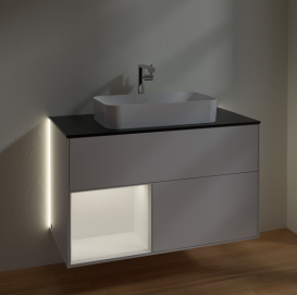 Тумба под раковину Villeroy & Boch Finion 100х50,1 см с подсветкой МДФ глянцевый белый лак/стекло черное матовое G242MTGF