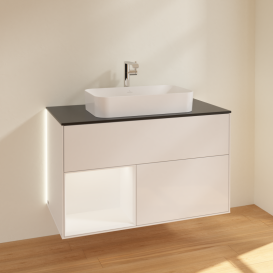 Тумба под раковину Villeroy & Boch Finion 100х50,1 см с подсветкой МДФ глянцевый белый лак/стекло черное матовое G242MTGF