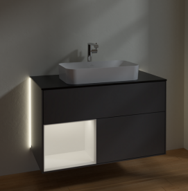 Тумба под раковину Villeroy & Boch Finion 100х50,1 см с подсветкой МДФ антрацит матовый лак/стекло черное матовое G242MTGK