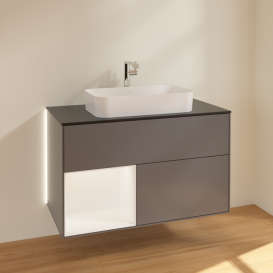 Тумба под раковину Villeroy & Boch Finion 100х50,1 см с подсветкой МДФ антрацит матовый лак/стекло черное матовое G242MTGK