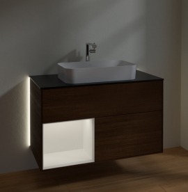 Тумба под раковину Villeroy & Boch Finion 100х50,1 см с подсветкой МДФ шпон грецкого ореха/стекло черное матовое G242MTGN