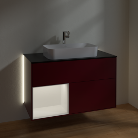 Тумба под раковину Villeroy & Boch Finion 100х50,1 см с подсветкой МДФ пион матовый лак/стекло черное матовое G242MTHB