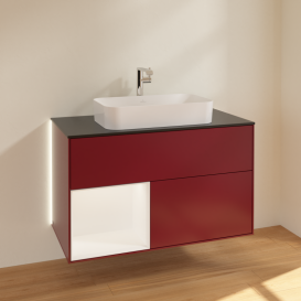 Тумба под раковину Villeroy & Boch Finion 100х50,1 см с подсветкой МДФ пион матовый лак/стекло черное матовое G242MTHB