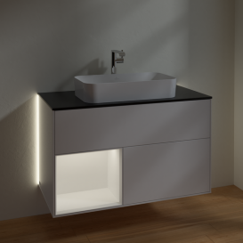 Тумба под раковину Villeroy & Boch Finion 100х50,1 см с подсветкой МДФ белый матовый лак/стекло черное матовое G242MTMT