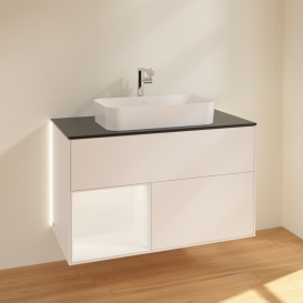 Тумба под раковину Villeroy & Boch Finion 100х50,1 см с подсветкой МДФ белый матовый лак/стекло черное матовое G242MTMT