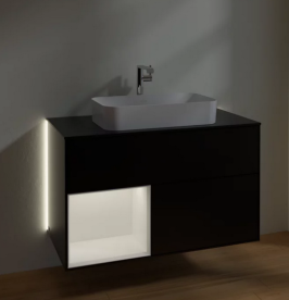 Тумба под раковину Villeroy & Boch Finion 100х50,1 см с подсветкой МДФ черный матовый лак/стекло черное матовое G242MTPD