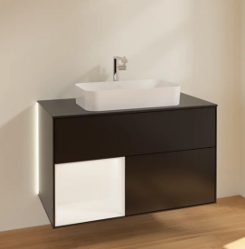 Тумба под раковину Villeroy & Boch Finion 100х50,1 см с подсветкой МДФ черный матовый лак/стекло черное матовое G242MTPD