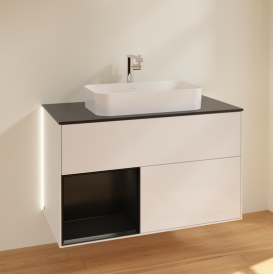 Тумба под раковину Villeroy & Boch Finion 100х50,1 см с подсветкой МДФ глянцевый белый лак/стекло черное матовое G242PDGF