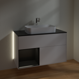 Тумба под раковину Villeroy & Boch Finion 100х50,1 см с подсветкой МДФ глянцевый белый лак/стекло черное матовое G242PDGF