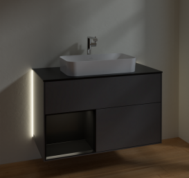 Тумба под раковину Villeroy & Boch Finion 100х50,1 см с подсветкой МДФ антрацит матовый лак/стекло черное матовое G242PDGK
