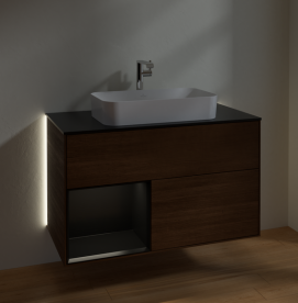 Тумба под раковину Villeroy & Boch Finion 100х50,1 см с подсветкой МДФ шпон грецкого ореха/стекло черное матовое G242PDGN