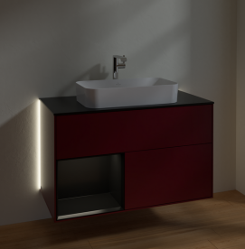 Тумба под раковину Villeroy & Boch Finion 100х50,1 см с подсветкой МДФ пион матовый лак/стекло черное матовое G242PDHB