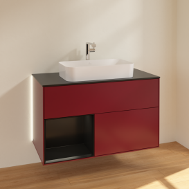 Тумба под раковину Villeroy & Boch Finion 100х50,1 см с подсветкой МДФ пион матовый лак/стекло черное матовое G242PDHB