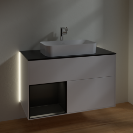 Тумба под раковину Villeroy & Boch Finion 100х50,1 см с подсветкой МДФ белый матовый лак/стекло черное матовое G242PDMT