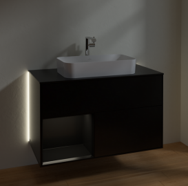Тумба под раковину Villeroy & Boch Finion 100х50,1 см с подсветкой МДФ черный матовый лак/стекло черное матовое G242PDPD
