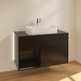 Тумба под раковину Villeroy & Boch Finion 100х50,1 см с подсветкой МДФ черный матовый лак/стекло черное матовое G242PDPD