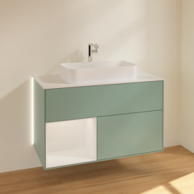 Тумба под раковину Villeroy & Boch Finion 100х50,1 см с подсветкой МДФ оливковый матовый лак/стекло белое матовое G241GFGM