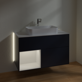 Тумба под раковину Villeroy & Boch Finion 100х50,1 см с подсветкой МДФ темно-синий матовый лак/стекло белое матовое G241GFHG
