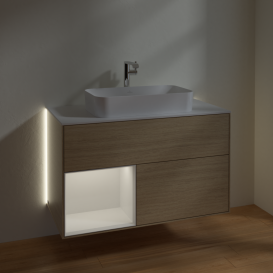 Тумба под раковину Villeroy & Boch Finion 100х50,1 см с подсветкой МДФ шпон дуба/стекло белое матовое G241GFPC