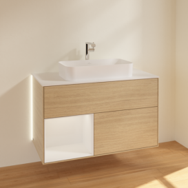 Тумба под раковину Villeroy & Boch Finion 100х50,1 см с подсветкой МДФ шпон дуба/стекло белое матовое G241GFPC