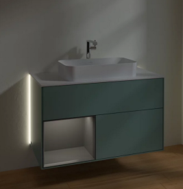 Тумба под раковину Villeroy & Boch Finion 100х50,1 см с подсветкой МДФ оливковый матовый лак/стекло белое матовое G241GKGM
