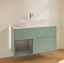 Тумба под раковину Villeroy & Boch Finion 100х50,1 см с подсветкой МДФ оливковый матовый лак/стекло белое матовое G241GKGM