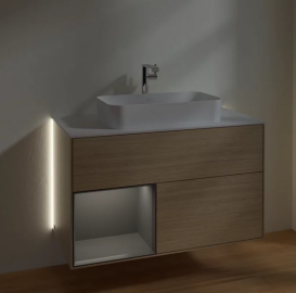 Тумба под раковину Villeroy & Boch Finion 100х50,1 см с подсветкой МДФ шпон дуба/стекло белое матовое G241GKPC