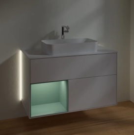 Тумба под раковину Villeroy & Boch Finion 100х50,1 см с подсветкой МДФ глянцевый белый лак/стекло белое матовое G241GMGF