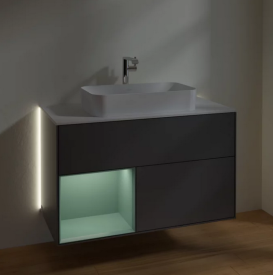 Тумба под раковину Villeroy & Boch Finion 100х50,1 см с подсветкой МДФ антрацит матовый лак/стекло белое матовое G241GMGK